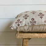 Brown Floral Block Print Lumbar Pillow Cover