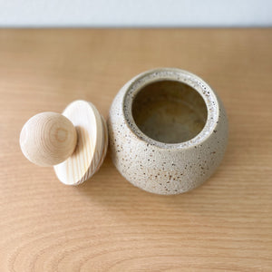 Stoneware Container W/ Wood Knob