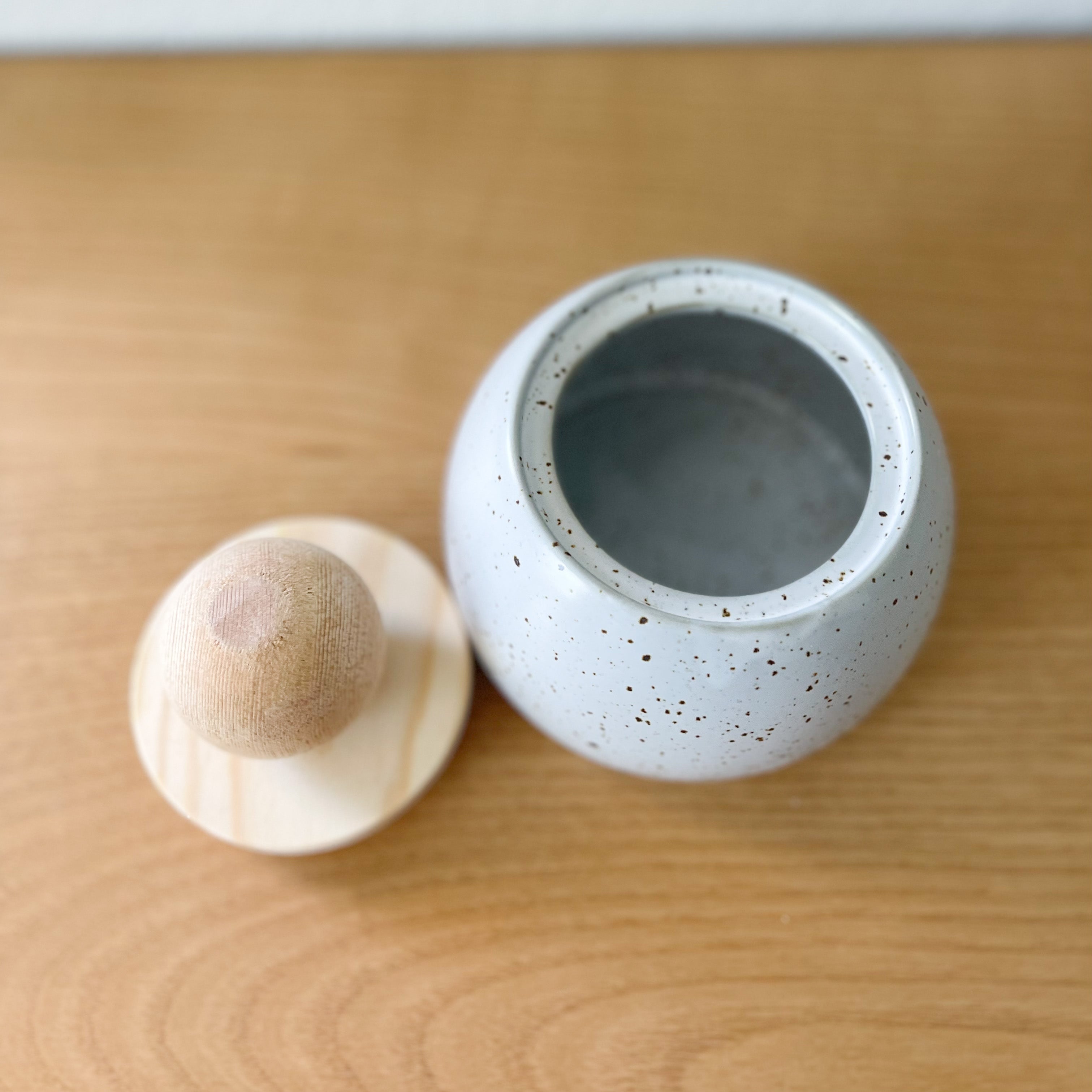 Stoneware Container W/ Wood Knob